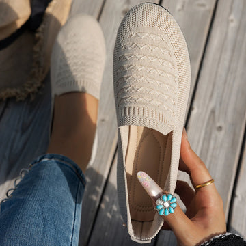 Xajzpa Elastic Knitting Flats Slip on Shoes for Women  Summer Breathable Soft Loafers Woman Lightweight Casual Shoes Mom Moccasins